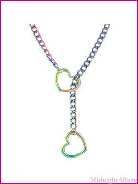 Heart Slip Chain Choker Necklace Stainless Steel Cuban Y-Necklace Punk 31in
